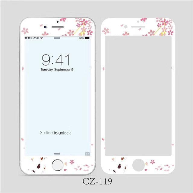 3D Curved Edge Tempered Glass for iPhone 6 6s 7 8 Plus Fashion Flowers Pattern Screen Protector Protective Film Tempered Glass Screen Protector Designed for iPhone Stevvex