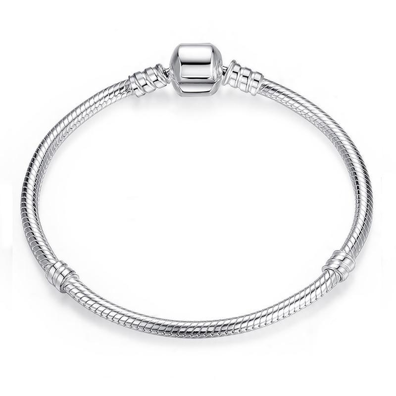 Luxury Modern High Quality Authentic Silver Color Snake Chain Fine Bracelet Fit European Charm Bracelet for Women With Heart and Star - SJB-DIAMOND ELITES