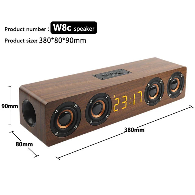 Wooden Bluetooth Speaker Portable Wireless Subwoofer Clock Soundbox Home Computer Echo Wall Soundbar HiFi Stereo TF AUX U Disk Lootquake LLC