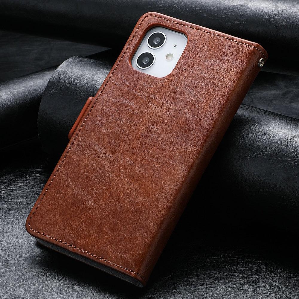 Luxury Leather Case For iPhone 13 11 12 14 Pro Max Mini Wallet Pocket Flip Case Cover Vintage Luxury Genuine Leather Fashion Business Classic Flip Case For Men Stevvex