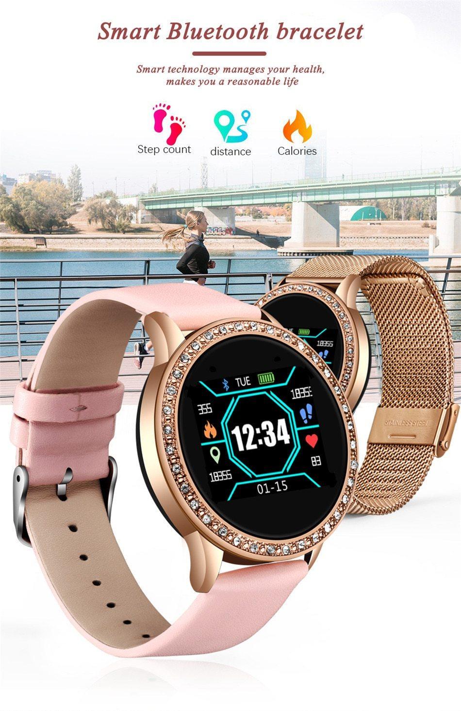 Luxury Ladies Smart Watch For Women With  Blood Pressure Heart Rate Monitor Fitness tracker And Sport Smart Band Alarm Clock Reminder Smartwatch - SJB-DIAMOND ELITES