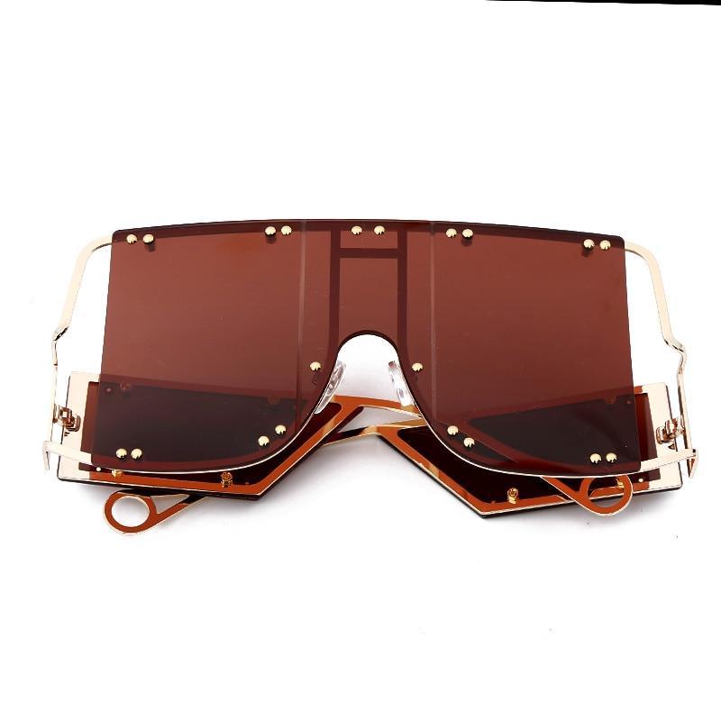 Luxury Modern NEW Fashion Square  Oversized and Big Frame Woman and Ladies SunglasseBrand Metal Rivet Trend Unique Female Eyewear Wth UV 400 Protection - SJB-DIAMOND ELITES