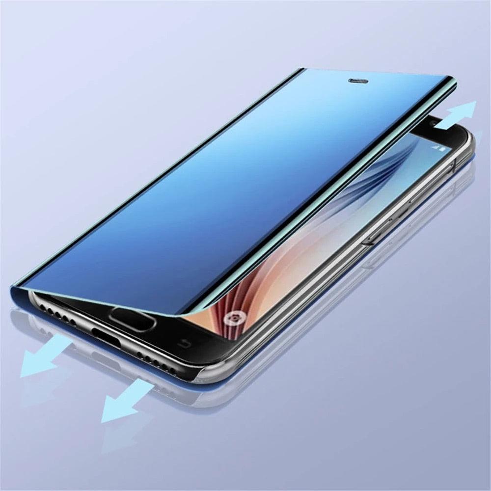 Smart Flip Phone Case For iPhone X XR XS 5 5S SE 7 8 6 6S Plus 11 12 13 Mini Pro Max 2020 Mirror Window Standing Holder Cover  Mirror Screen Smart Plating Case 360 Full Body Ultra Thin Intelligent Protective Case Stevvex
