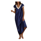 Women Summer Silk Sleepwear Short Sleeve V Neck Homewear Long Dress Nightgowns Sleepwear Sleep Tos Night Dress Underwear