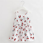 Luxury Modern Summer Girl Dress Children Kids Cherry Dress V-Back Dress Baby Cotton Kids Vest halter dress For Girls