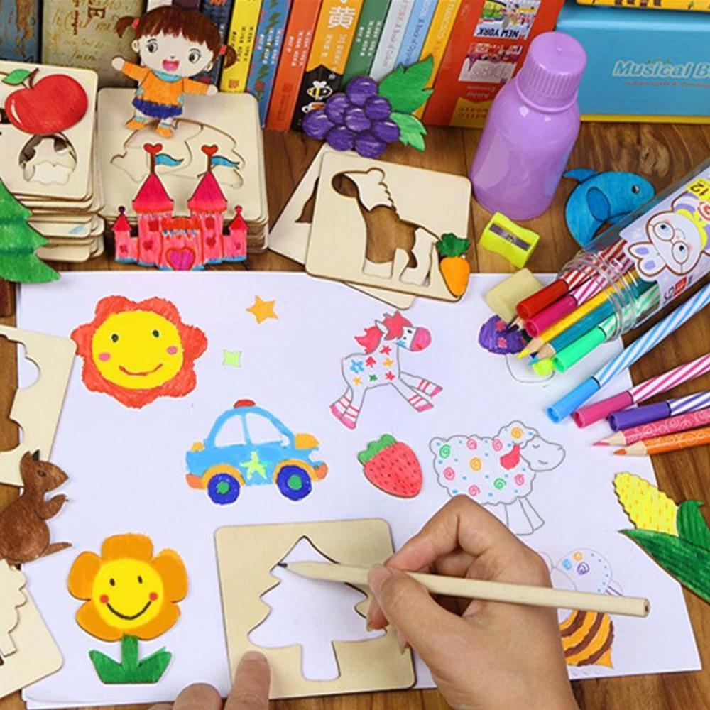100Pcs Baby Wooden Drawing Toys Painting Stencil Templates Coloring Board Children Creative Doodles Early Learning Education Toy - SJB-DIAMOND ELITES