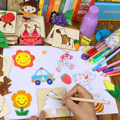 100Pcs Baby Wooden Drawing Toys Painting Stencil Templates Coloring Board Children Creative Doodles Early Learning Education Toy - SJB-DIAMOND ELITES
