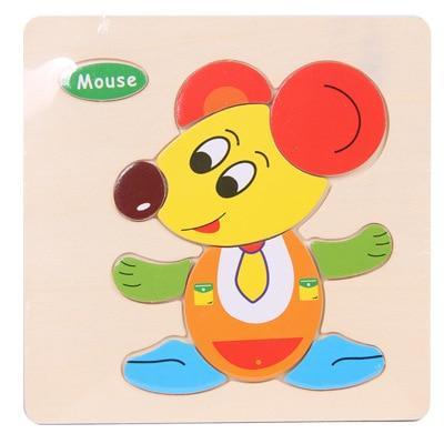 Baby Toys Wooden 3D Puzzle Cartoon Animal Intelligence Kids Educational Brain Teaser Children Tangram Shapes Learning - SJB-DIAMOND ELITES