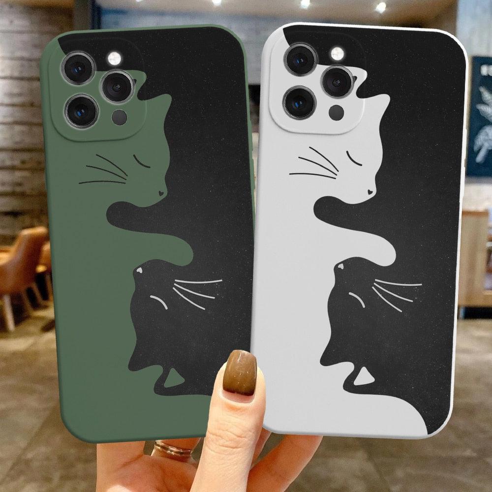 Cute Animals Cat Cartoon Phone Case For iPhone 11 12 13 Pro Max X XR XS Max 7 8 Plus SE 2020 Clear Soft Transparent Silicone Pattern Ultra Thin Shockproof Back Cover Stevvex