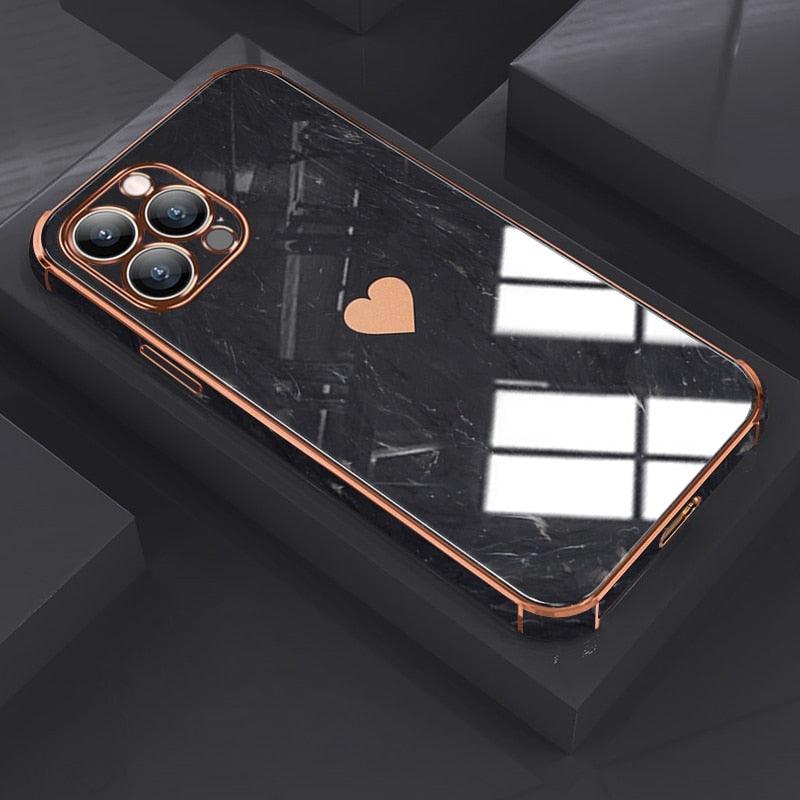 Luxury Shockproof Soft Case For iPhone 13 12 11 Pro Max XS XR X R 8 7 Plus iPhone12 12Pro iPhone11 Marble Texture Covers  Luxury Love Phone Case Cute Side Small Heart Pattern Soft Shockproof Full Lens Case for iPhone Stevvex