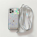 Luxury Little Dots Wallet Shoulder Strap Phone Case For iPhone 14 14Pro Max 13 12 Mini 11 Pro XSXR 7 8 Plus Leather Wallet Case with Card Holder Neck Strap Wrist Strap Pocket Cover Stevvex