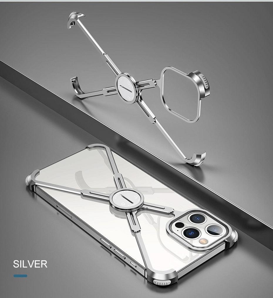 Luxury Phone Case For iPhone 12 Pro Metal Frame Shape Shockproof Cover Bumper Back Cool Case Aluminum Metal X-Frame Support Bumpers Compatible iPhone Stevvex