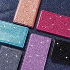Glitter Leather Magnetic Flip Case for IPhone 14 13 11 12 Mini Pro Max Wallet Card Holder Cover Flip Shockproof Leather Wallet Case With Stand Silicone Bumper Cover Stevvex