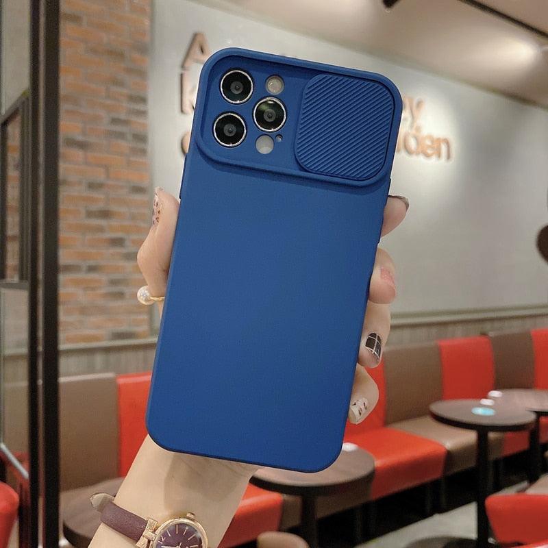 Sliding Lens Protective Silicone Case For iPhone 11 Pro Max Mini 12 Pro 13 Push Cover iphone Slide Camera Cover Case with Camera Lens Protector Cover Silicone Bumper Slim Phone Cover Compatible with iPhone Stevvex