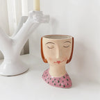 Statue Head Portrait Sculpture Ornament Bonsai Handmade Art Pot Bum Ceramic Vase Plaster Living Room Home Decor Dried Flowers