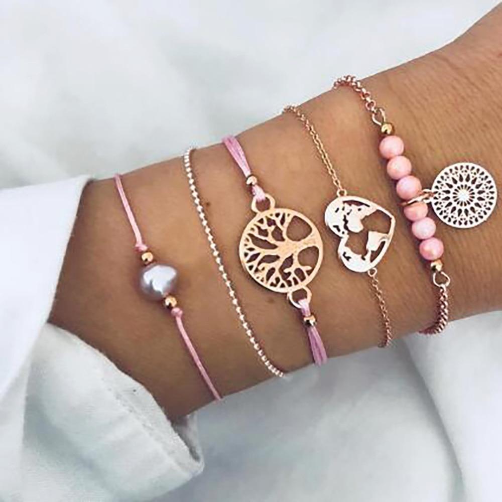 Fashion Bohemia Leaf Round Knot Cuff Bangle Gold Chain Charm Bracelet  for Women Simple Geometric Bracelets Luxury Jewelry - SJB-DIAMOND ELITES