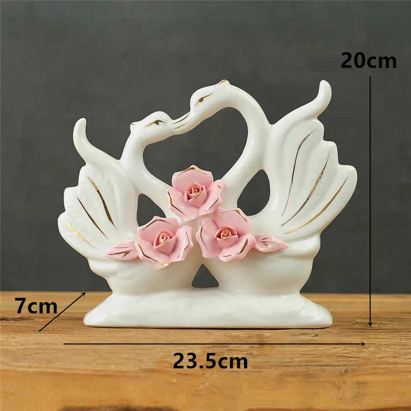 2PCS Swan Statue Pretty Creative Swan Sculpture Figurines Ceramic Crafts Art Home Decoration Accessories1 Pair Wedding Gift Lootquake LLC