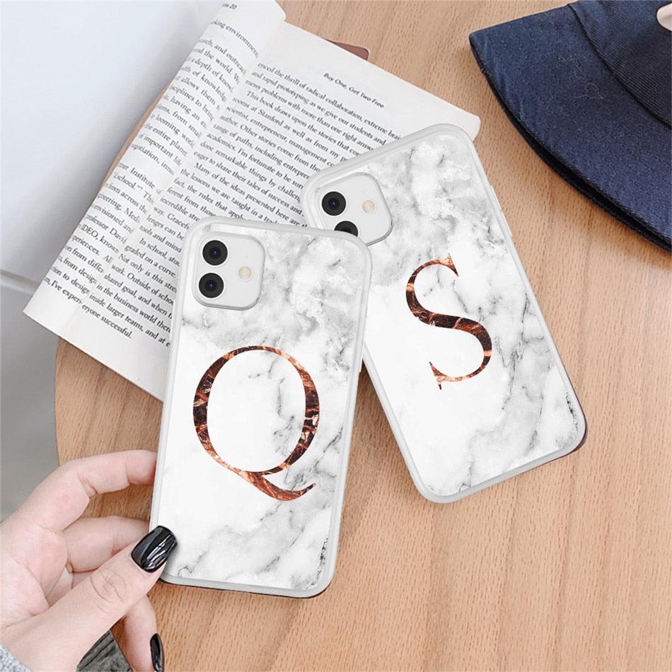 White A-Z Marble Texture Phone Cover For Iphone 12 Mini Soft Silicone Back Case Solid Name Phone Case Luxury Screen Camera Protection Shockproof Soft Cover Stevvex