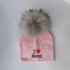 Newborn Cotton Hats Baby Pom Pom Childre Infant Hats For BabY Boys and Girls Wth Printed "I love mama " and " Design