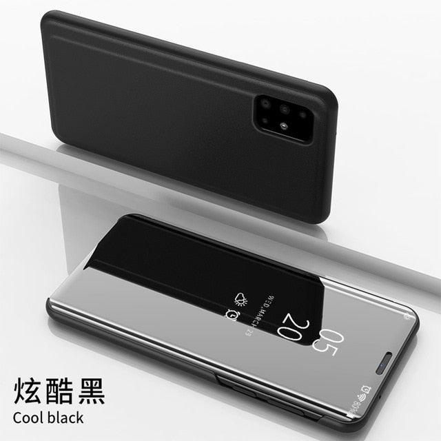 Smart Flip Phone Case For iPhone X XR XS 5 5S SE 7 8 6 6S Plus 11 12 13 Mini Pro Max 2020 Mirror Window Standing Holder Cover  Mirror Screen Smart Plating Case 360 Full Body Ultra Thin Intelligent Protective Case Stevvex