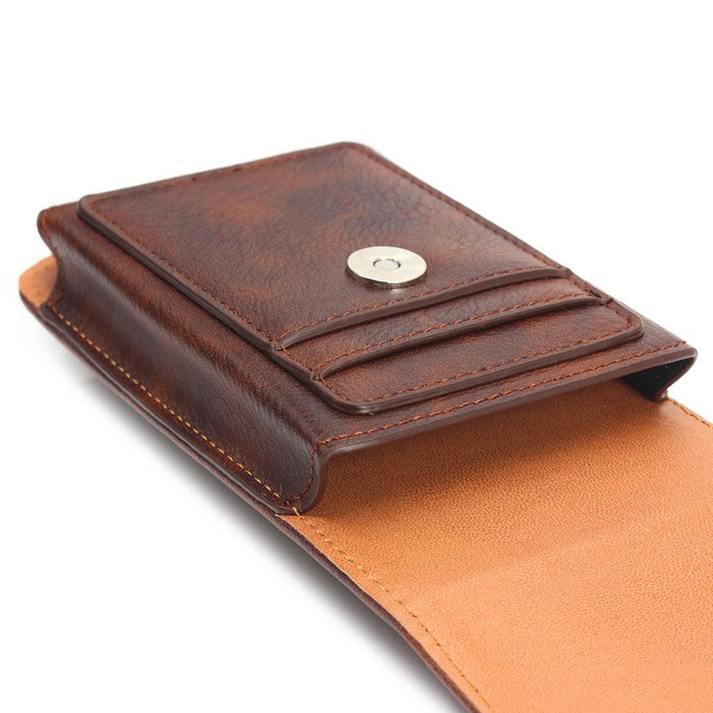 Universal Leather Case for iPhone Mens PU Leather Vertical Case with Belt Clip for iPhone Waist Pack Belt Clip Bag for 3.5-6.3" Mobile Phone Pouch Phone Cover Stevvex