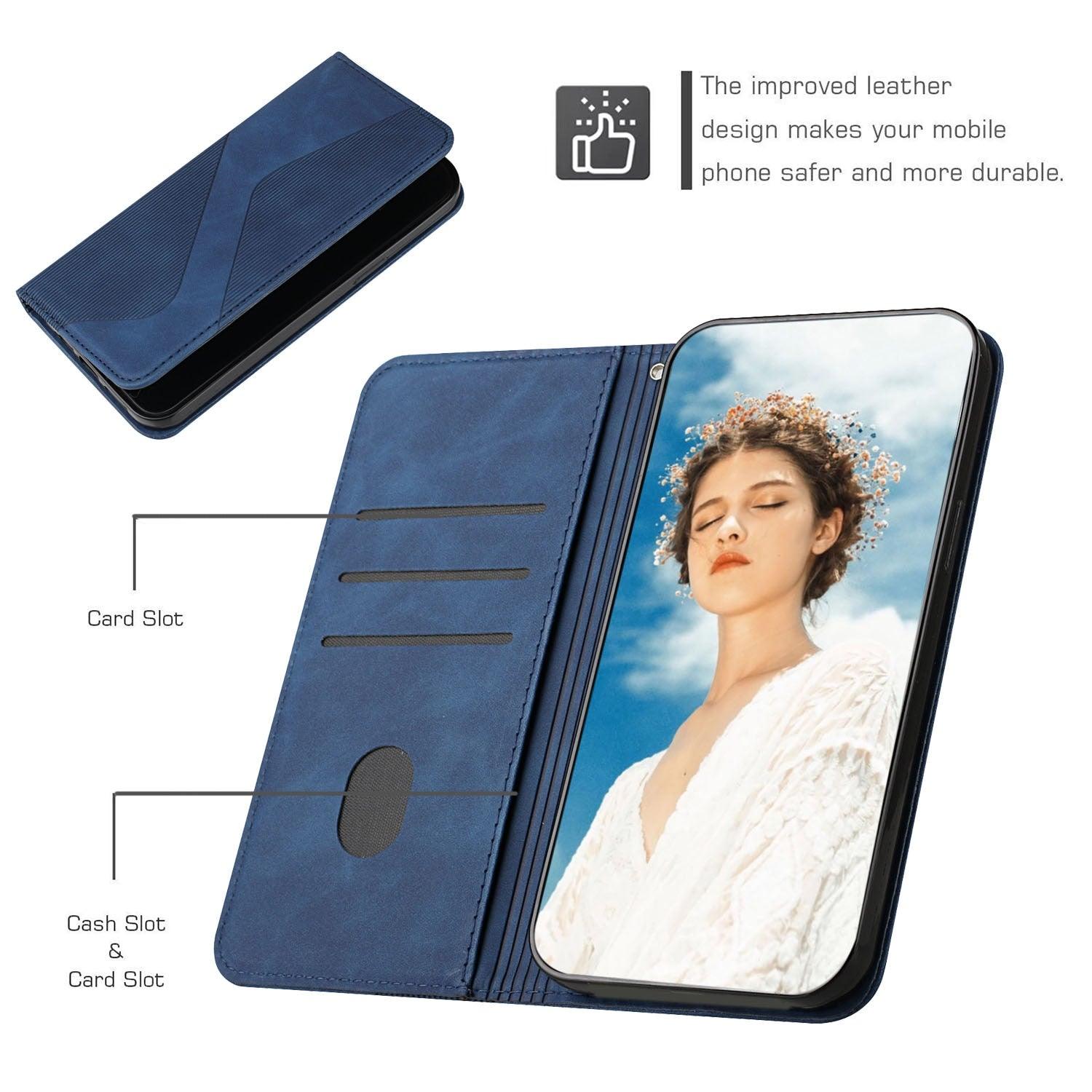 Luxury Blue Flip Wallet Case For iPhone 14 13 12 Mini Plus 11 Pro Magnetic Cards Phone Cover Magnetic PU Leather Phone Case Classic S-shaped Simple Flip Wallet Cover Stevvex