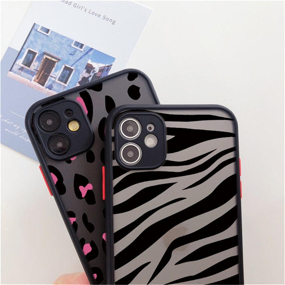 Leopard Print Elegant Pattern Protective Phone Case Translucent Hard Back With Silicone Leopard Pattern Phone Case For Iphone 11 Pro Max 12 13 Mini X Xs Max 7 8 Plus Mobile Phone Protective Case Stevvex