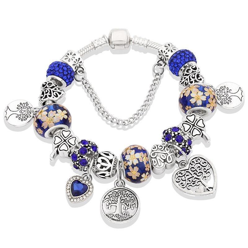 Elegant Modern Amazing Fashion New Luxury Silver Tree of Life Fashion Bracelet Green Leaf Crystal Charm Bracelet - SJB-DIAMOND ELITES