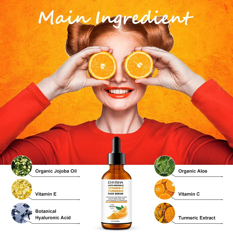 Vitamin C Turmeric Serum Facial Whitening Anti Aging Wrinkle Moisturizing Essence Face Korean Cosmetics Skin Care Shrink Pores Lootquake LLC