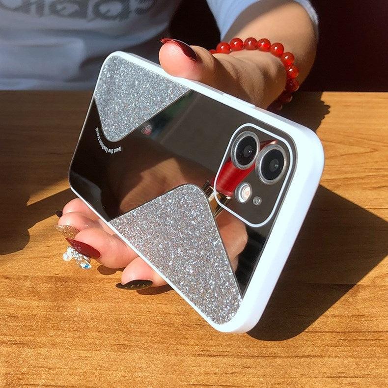 Women Luxurious Glitter Makeup Mirror Phone Case For iPhone 12 11 Pro MAX X XS XR 8 7 Plus Luxury Silicone Shockproof Cover Fixed Non Moving Sparkling Shining Glitter Stars Soft Silicone Case Stevvex