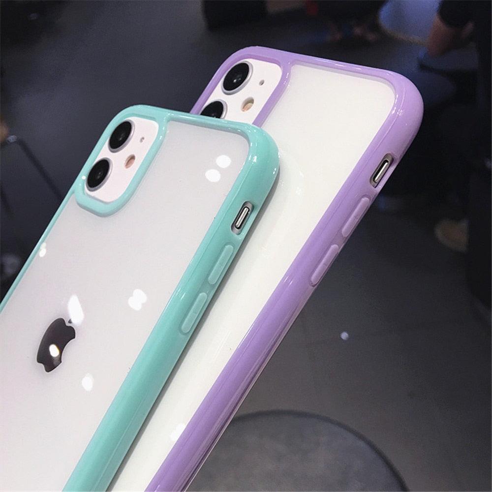 Transparent Shockproof Bumper Phone Case For iPhone 11 12 13 14 Pro Max Mini Cute Candy Color Hard Cover  Luxurious Translucent Case for iPhone Stevvex