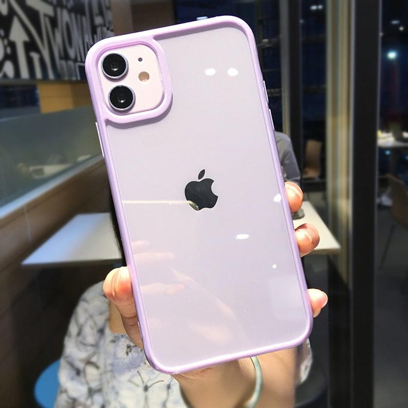 Transparent Shockproof Bumper Phone Case For iPhone 11 12 13 14 Pro Max Mini Cute Candy Color Hard Cover  Luxurious Translucent Case for iPhone Stevvex
