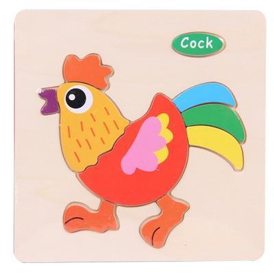 Baby Toys Wooden 3D Puzzle Cartoon Animal Intelligence Kids Educational Brain Teaser Children Tangram Shapes Learning - SJB-DIAMOND ELITES