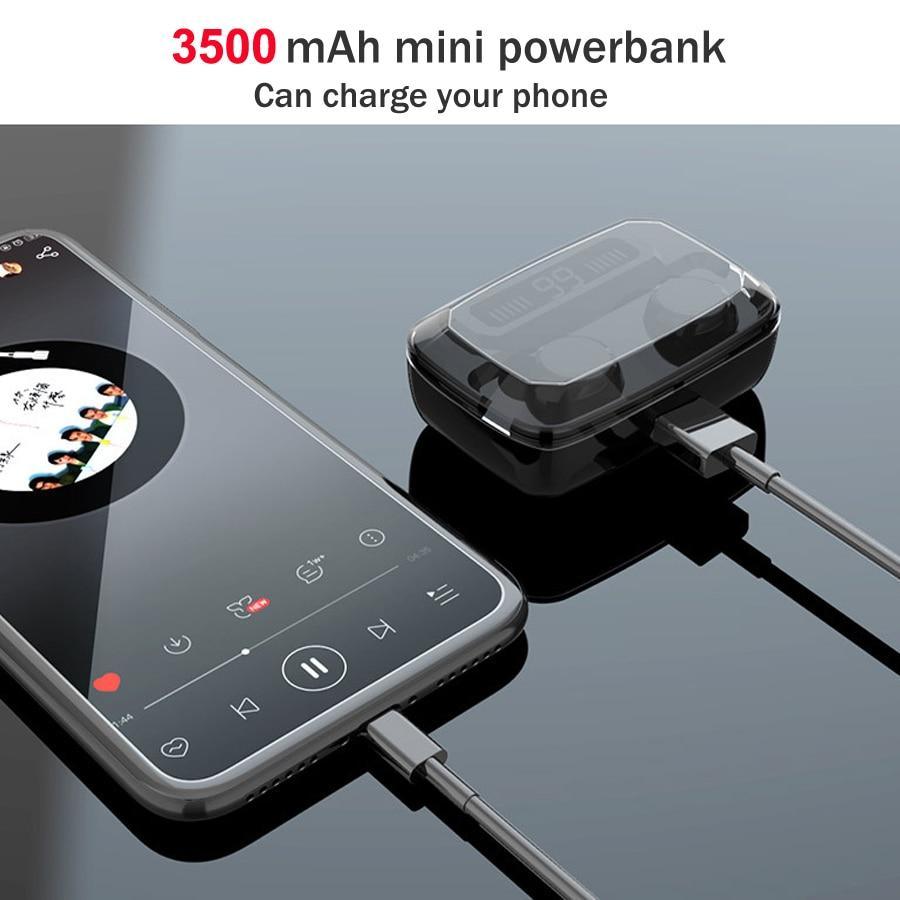 STEVVEX 3500mAh LED Bluetooth Wireless Earphones Headphones Earbuds TWS Touch Control Sport Headset Noise Cancel Earphone Headphone - SJB-DIAMOND ELITES