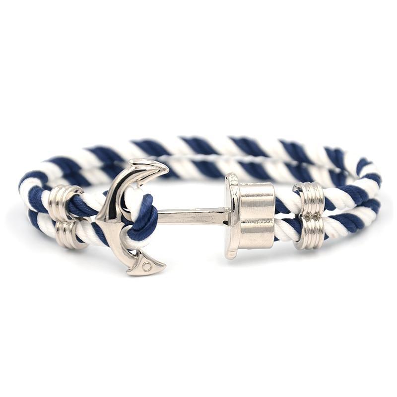 Men Modern Anchor Bracelet Luxury Made Of Elegant Nylon In Luxury Navy Blue-White Anchor Made Of Brass Great Jewelry - SJB-DIAMOND ELITES