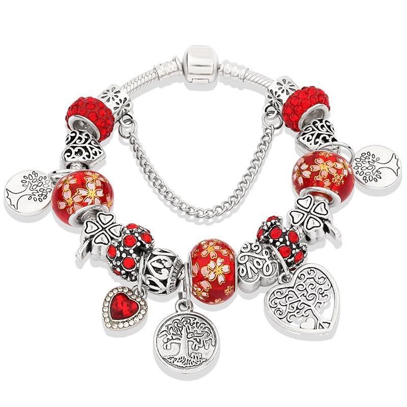 Elegant Modern Amazing Fashion New Luxury Silver Tree of Life Fashion Bracelet Green Leaf Crystal Charm Bracelet - SJB-DIAMOND ELITES
