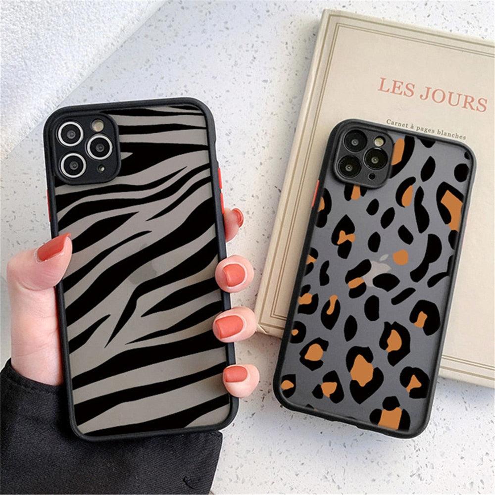 Leopard Print Elegant Pattern Protective Phone Case Translucent Hard Back With Silicone Leopard Pattern Phone Case For Iphone 11 Pro Max 12 13 Mini X Xs Max 7 8 Plus Mobile Phone Protective Case Stevvex