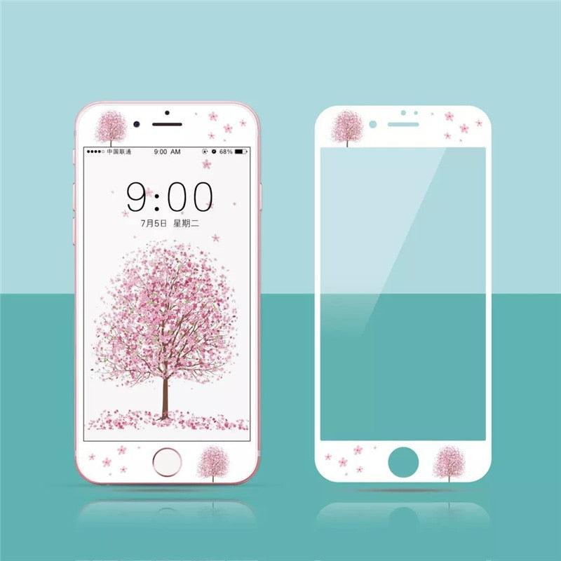 Flowers Cartoon Screen Protector For iPhone 13 12 11 Pro Max Soft Edge Tempered Glass on For iPhone XS MAX XR 7 8 PLUS Lovely Easy Installation Frame 9H Hardness Full Coverage Bubble Free Cute Lovely Cherry Blossom Design Glass For iPhone Stevvex