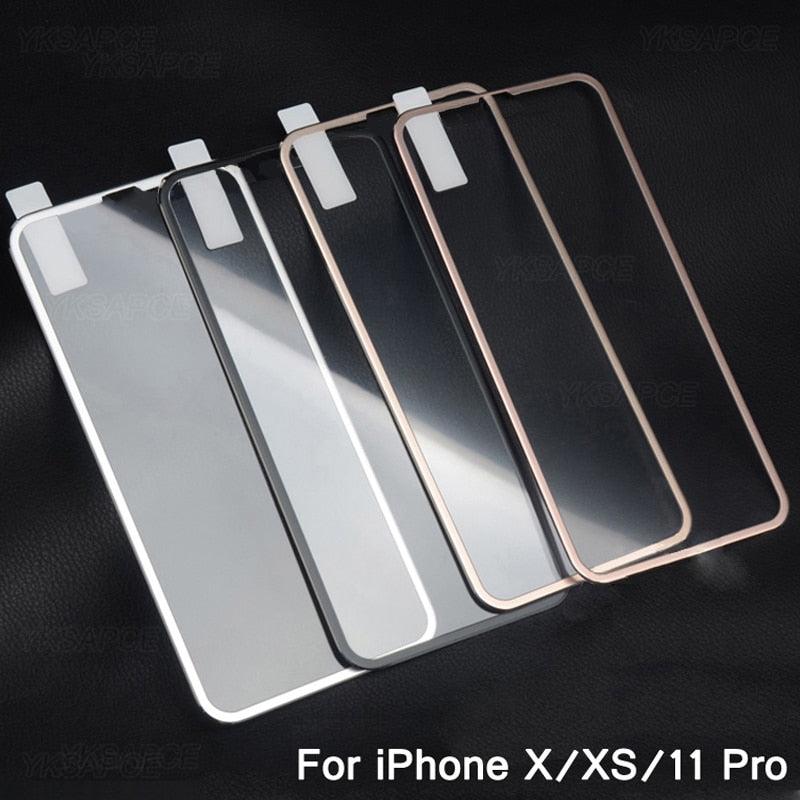 10D Curved Edge Aluminum Alloy Tempered Glass for iPhone X XS MAX 11 12 Pro Max mini 6 6S 7 8 Plus Full Cover Screen Protector  Titanium Alloy Metal Edge Full Coverage Front Tempered Glass Screen Protector for iPhone Stevvex