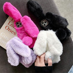 Cute Stuffed Plush Fluffy Case For iPhone 13 12 11 Pro XS Max X XR 12Mini Rabbit Ears Furry fluffy Fur Plush Warm Cover for iPhone 6 6S 7 8 Plus Phone Case Stevvex
