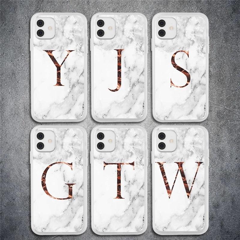 White A-Z Marble Texture Phone Cover For Iphone 12 Mini Soft Silicone Back Case Solid Name Phone Case Luxury Screen Camera Protection Shockproof Soft Cover Stevvex