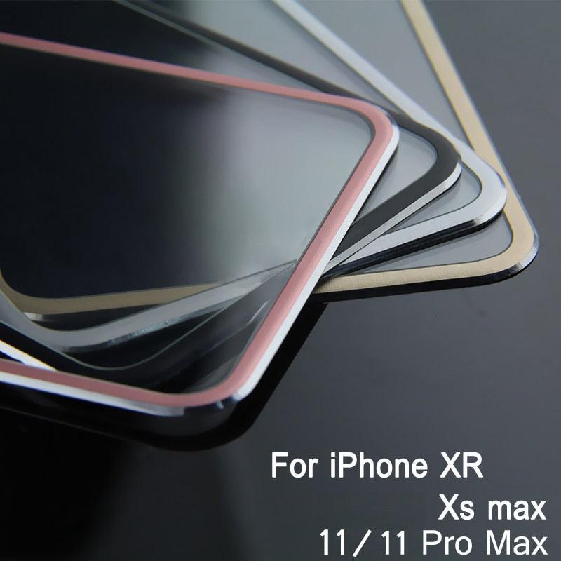 10D Curved Edge Aluminum Alloy Tempered Glass for iPhone X XS MAX 11 12 Pro Max mini 6 6S 7 8 Plus Full Cover Screen Protector  Titanium Alloy Metal Edge Full Coverage Front Tempered Glass Screen Protector for iPhone Stevvex
