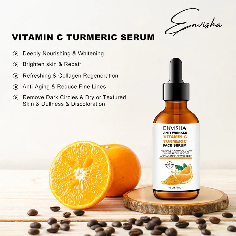 Vitamin C Turmeric Serum Facial Whitening Anti Aging Wrinkle Moisturizing Essence Face Korean Cosmetics Skin Care Shrink Pores Lootquake LLC