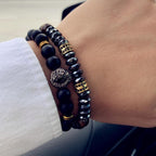 Modern New Fashion Crown And Lion Charm Elegant Bracelet For Men Classic Matte And Lava Stone Set Luxury Bracelet For Men Pave CZ Jewelry Gift - SJB-DIAMOND ELITES