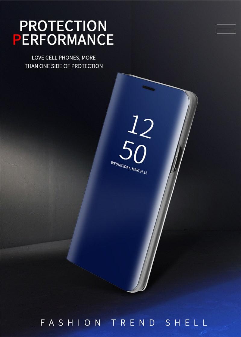 Smart Flip Phone Case For iPhone X XR XS 5 5S SE 7 8 6 6S Plus 11 12 13 Mini Pro Max 2020 Mirror Window Standing Holder Cover  Mirror Screen Smart Plating Case 360 Full Body Ultra Thin Intelligent Protective Case Stevvex