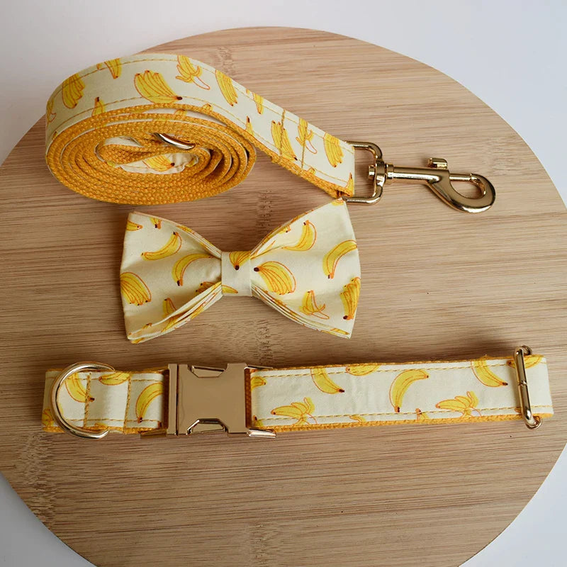 Free Engrave Personalized Banana Design Bow Dog Collar Leash Traction Rope For Small Big  Adjustable Pet Straps Fruit 02 Lootquake LLC