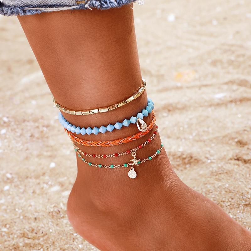 Luxury Leg Brecelet Gold Color Tassel Beads Anklet Bracelet for Leg for Women Set - SJB-DIAMOND ELITES