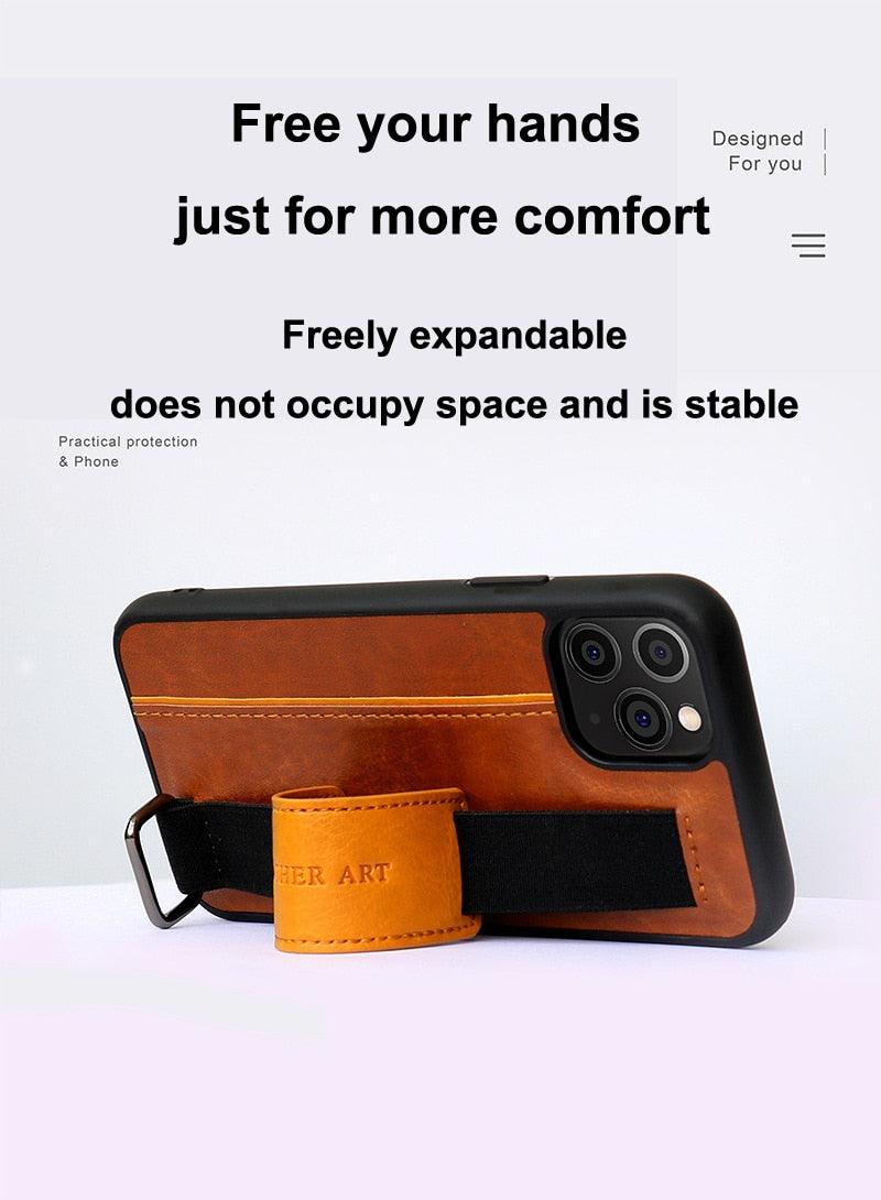 Classic Vintage Design Leather Belt Style With Strap Case for iPhone 14 13 12 Mini 11 Pro Max XS XR Max 8 7 6S Plus PU Leather Wristband Card Holder Full Cover Business Simple Iphone Case For Men And Women Stevvex