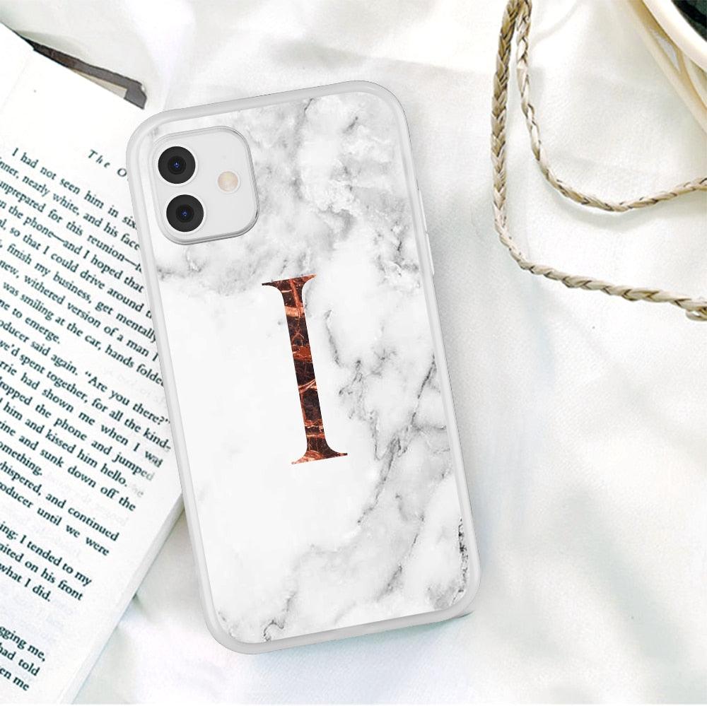 White A-Z Marble Texture Phone Cover For Iphone 12 Mini Soft Silicone Back Case Solid Name Phone Case Luxury Screen Camera Protection Shockproof Soft Cover Stevvex