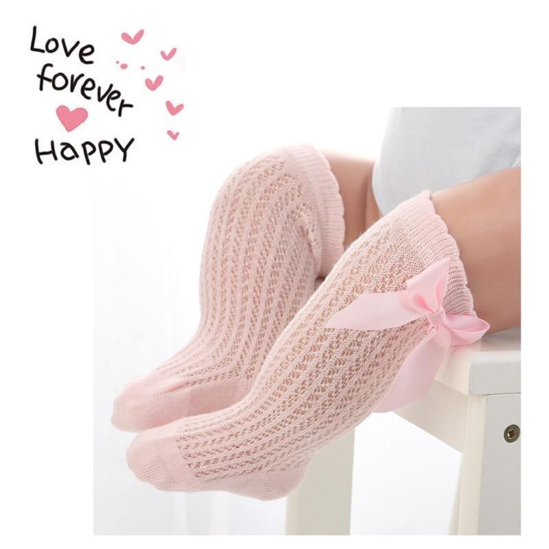 Non-slip Cotton Princess Knee High Long Skin-friendly Socks With Bow Mesh Newborn For Baby Girls Stevvex